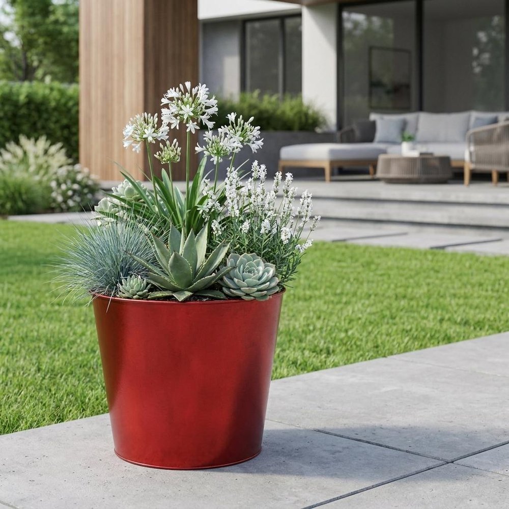5" Red Recycled Plastic Indoor Outdoor Round Pot Planter HomeRoots