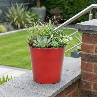 5" Red Recycled Plastic Indoor Outdoor Round Pot Planter HomeRoots