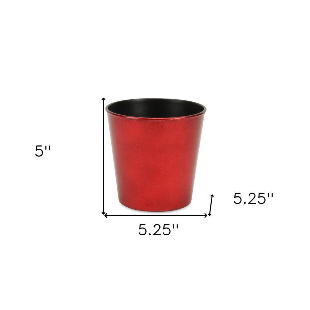 5" Red Recycled Plastic Indoor Outdoor Round Pot Planter HomeRoots