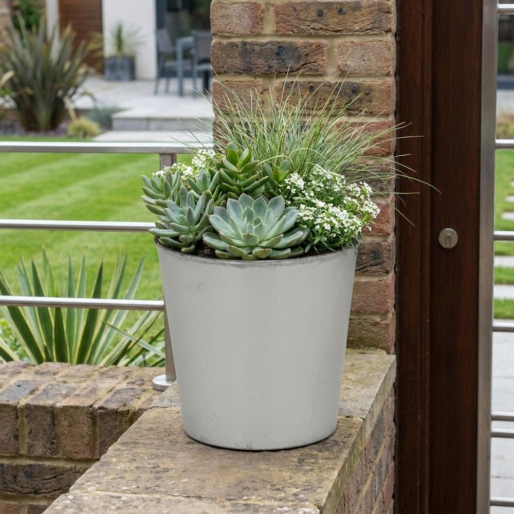 5" Silver Recycled Plastic Indoor Outdoor Round Pot Planter HomeRoots