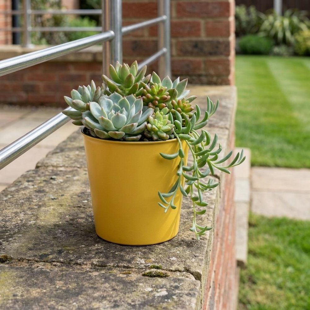 5" Yellow Recycled Plastic Indoor Outdoor Round Pot Planter HomeRoots