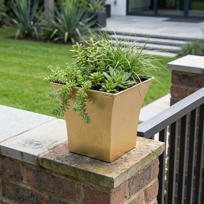 5" Gold Recycled Plastic Indoor Outdoor Square Pot Planter HomeRoots