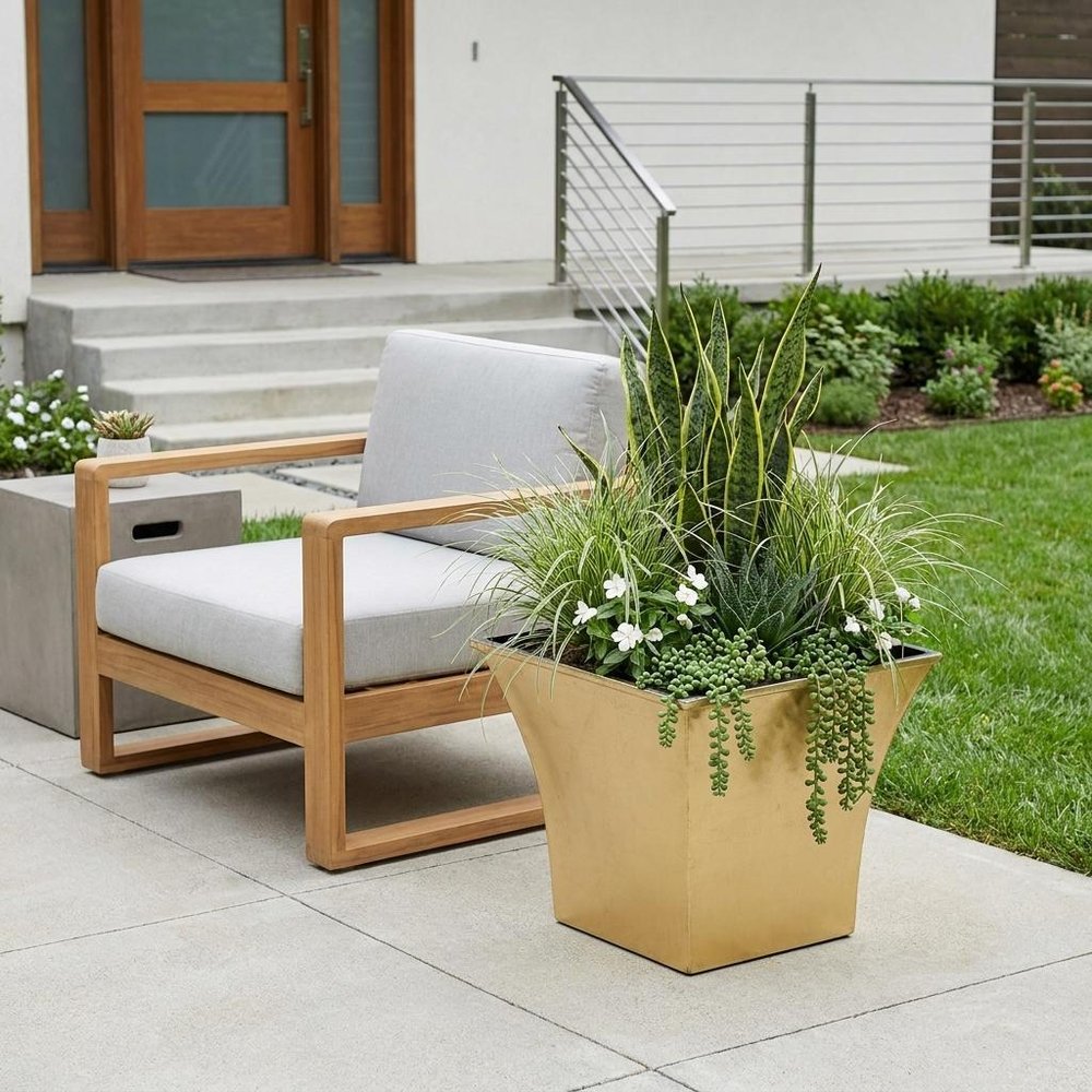 5" Gold Recycled Plastic Indoor Outdoor Square Pot Planter HomeRoots