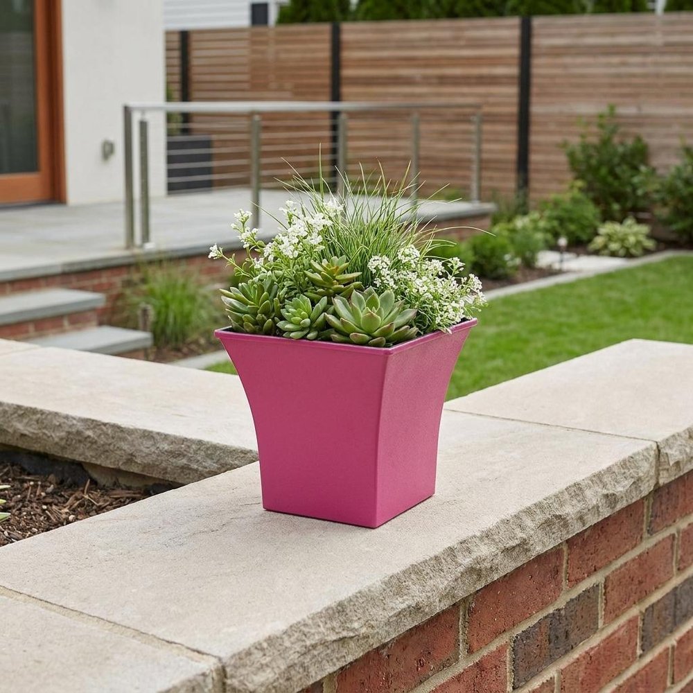 5" Hot Pink Recycled Plastic Indoor Outdoor Square Pot Planter HomeRoots
