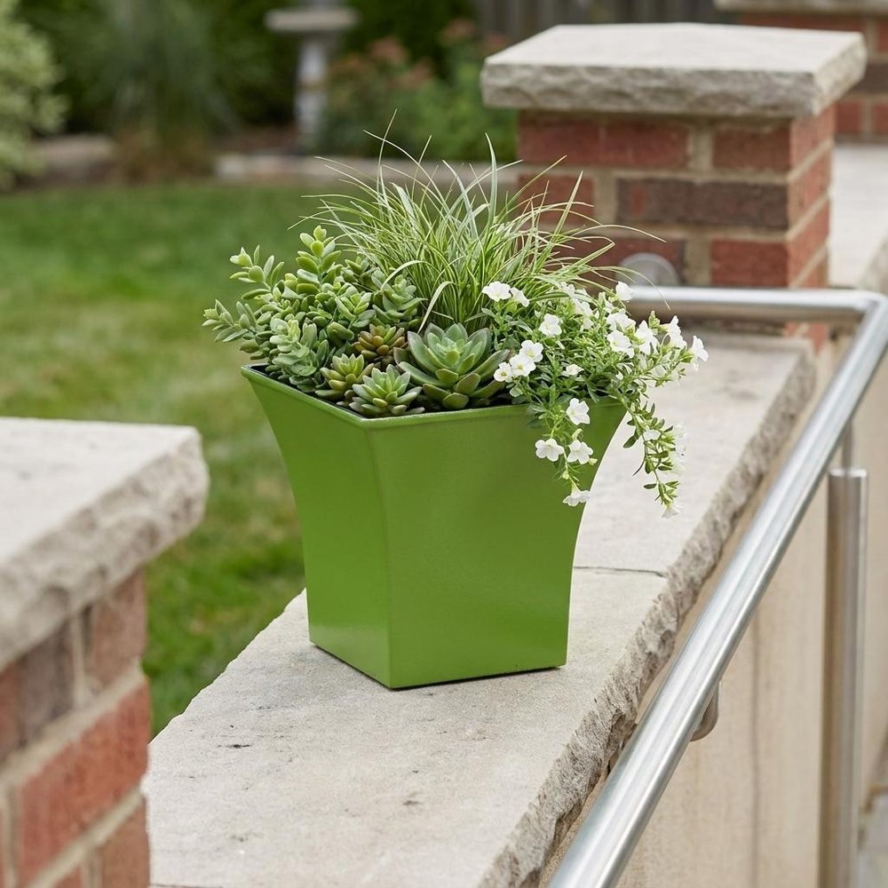 5" Lime Green Recycled Plastic Indoor Outdoor Square Pot Planter HomeRoots