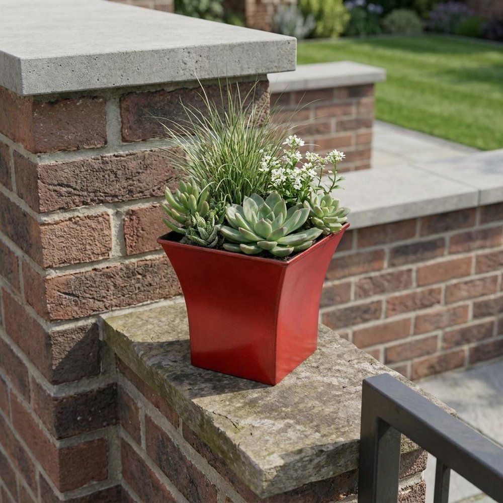 5" Red Recycled Plastic Indoor Outdoor Square Pot Planter HomeRoots