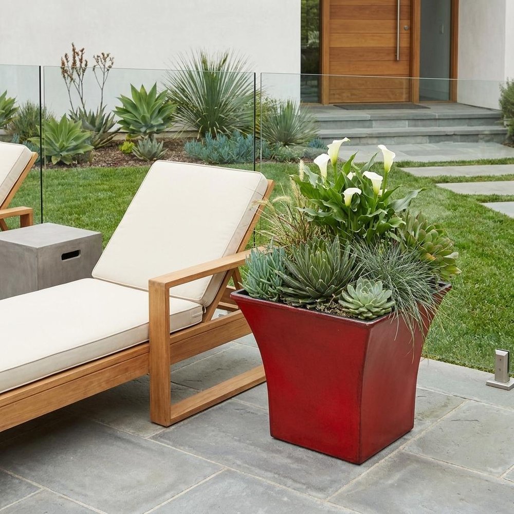 5" Red Recycled Plastic Indoor Outdoor Square Pot Planter HomeRoots