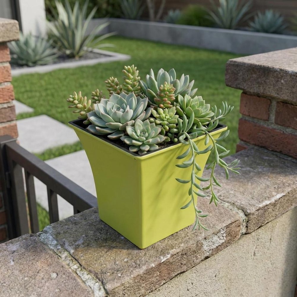 5" Yellow Recycled Plastic Indoor Outdoor Square Pot Planter HomeRoots