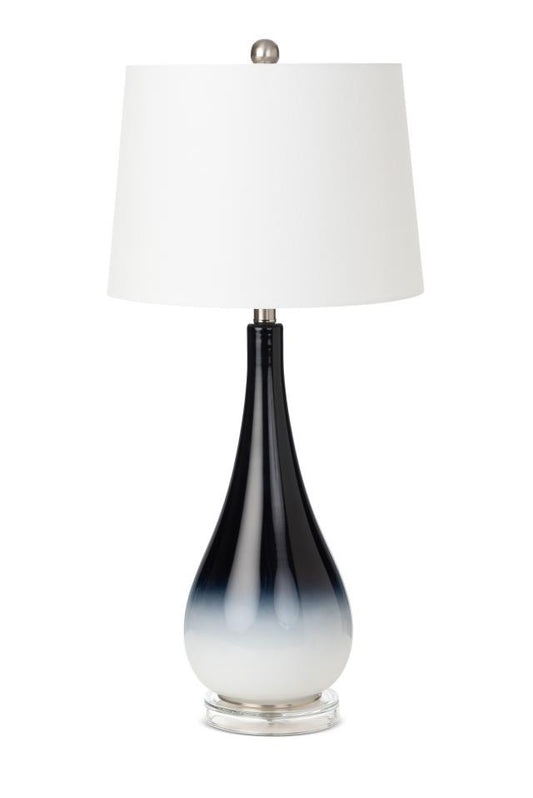 Set Of Two 31" Black And White Glass Table Lamps With White Empire Shade