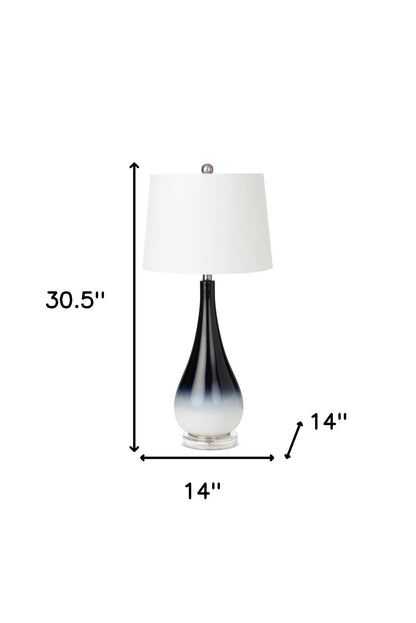 Set Of Two 31" Black And White Glass Table Lamps With White Empire Shade