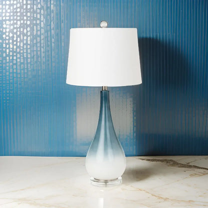 Set of Two 31" Blue and White Glass Table Lamps With White Empire Shade HomeRoots
