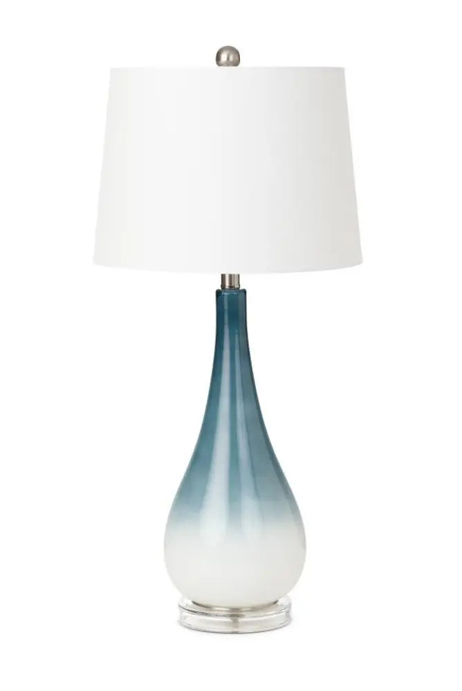 Set of Two 31" Blue and White Glass Table Lamps With White Empire Shade HomeRoots
