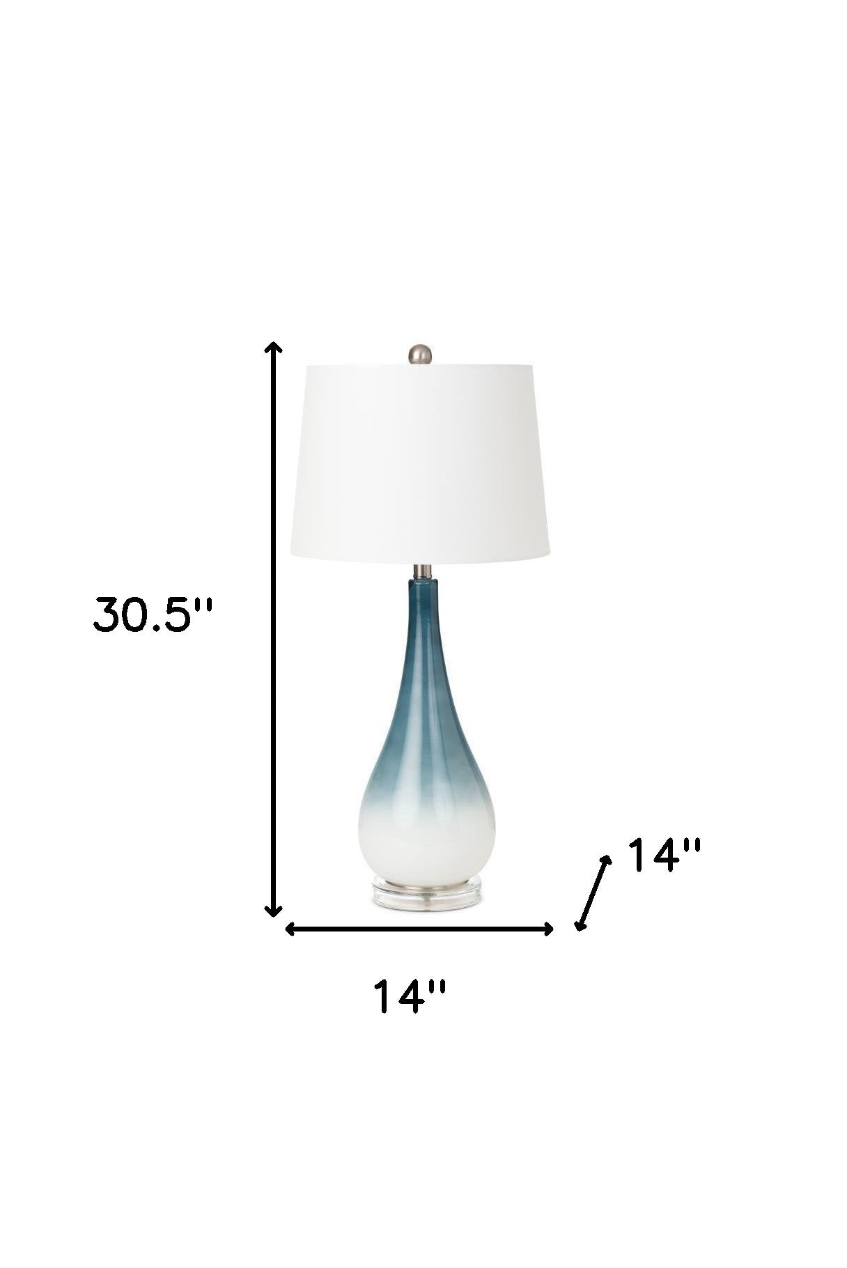 Set of Two 31" Blue and White Glass Table Lamps With White Empire Shade