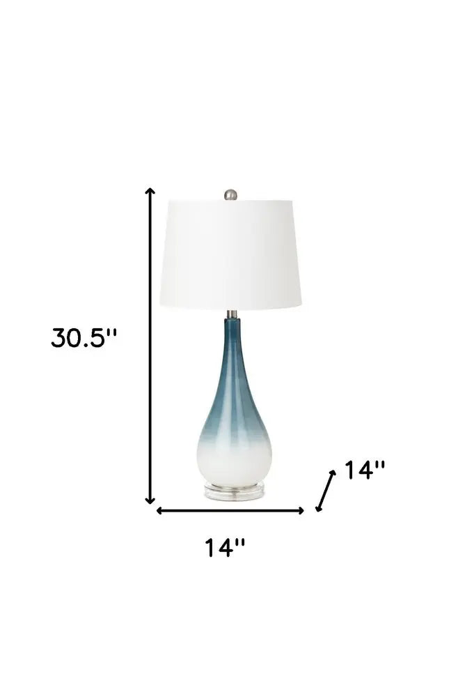 Set of Two 31" Blue and White Glass Table Lamps With White Empire Shade HomeRoots