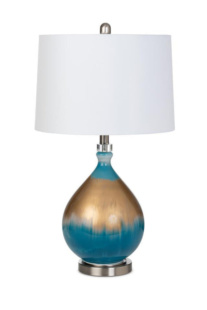 Set of Two 27" Blue and Gold Ombre Glass Table Lamps With White Empire Shade