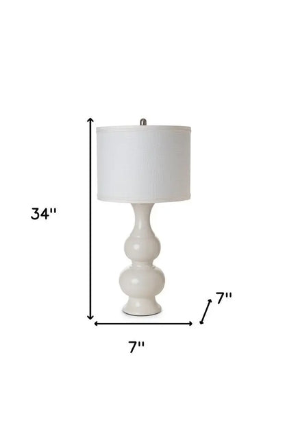 Set of Two 34" Off White Ceramic Gourd Table Lamp With Off White Drum Shade HomeRoots