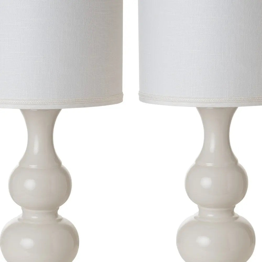 Set of Two 34" Off White Ceramic Gourd Table Lamp With Off White Drum Shade HomeRoots
