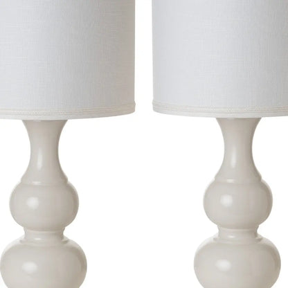 Set of Two 34" Off White Ceramic Gourd Table Lamp With Off White Drum Shade HomeRoots
