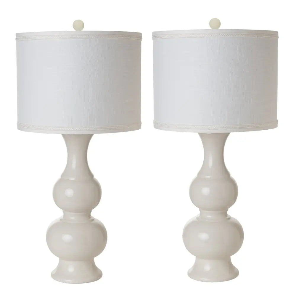 Set of Two 34" Off White Ceramic Gourd Table Lamp With Off White Drum Shade HomeRoots