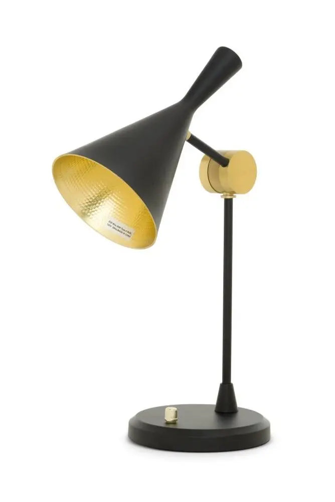Set of Two 23" Black Metal Geometric Desk Table Lamps With Black and Gold Cone Shade HomeRoots