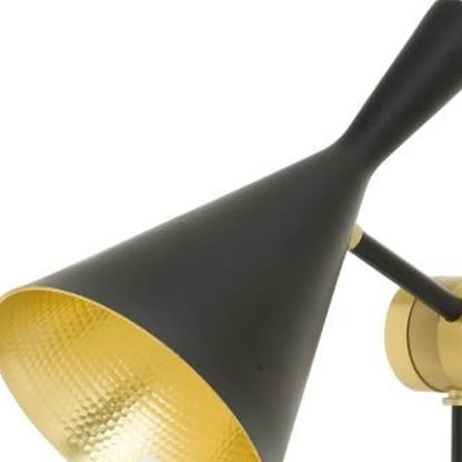 Set of Two 23" Black Metal Geometric Desk Table Lamps With Black and Gold Cone Shade HomeRoots