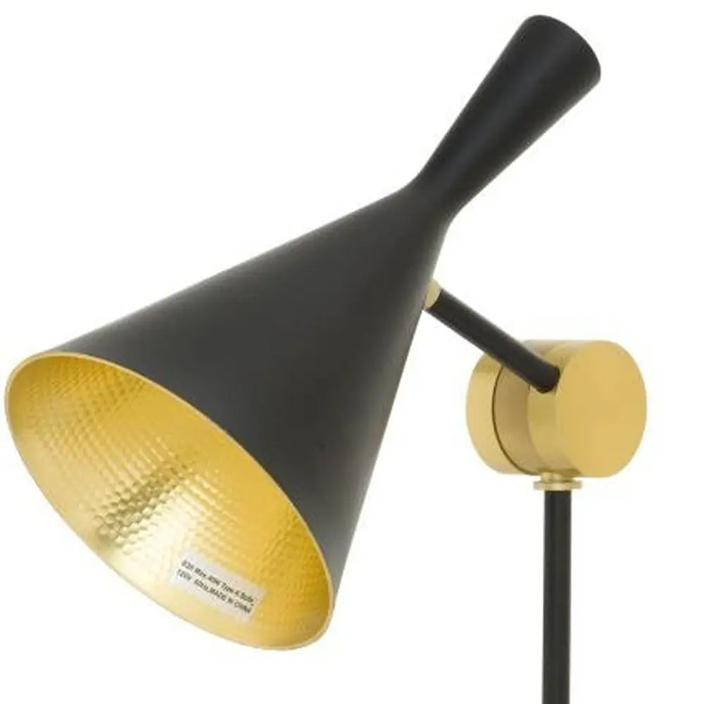 Set of Two 23" Black Metal Geometric Desk Table Lamps With Black and Gold Cone Shade HomeRoots