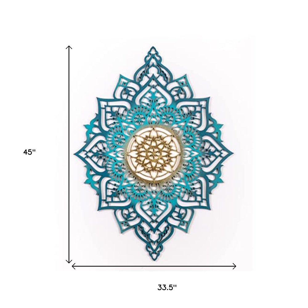 45" X 34" Turquoise Solid Wood Hanging Wall Decor — view 2