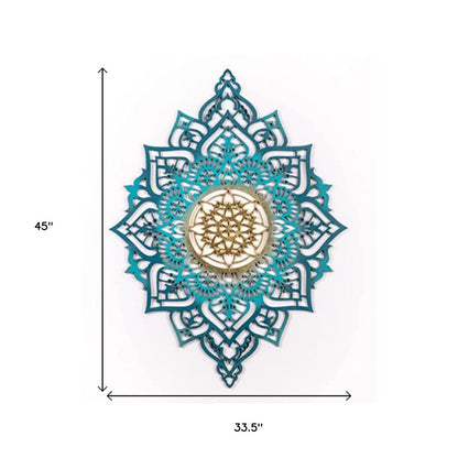 45" X 34" Turquoise Solid Wood Hanging Wall Decor