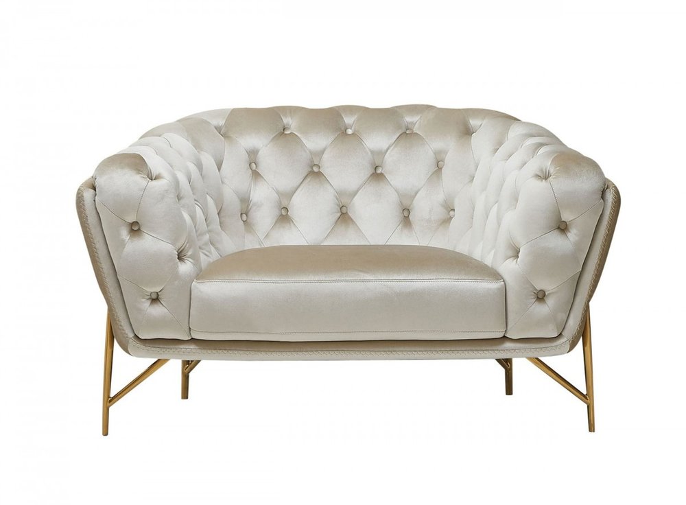 49" Beige And Gold Velvet Tufted Arm Chair HomeRoots