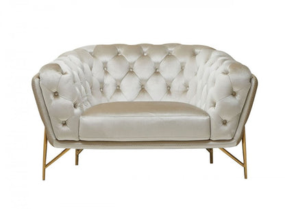 49" Beige And Gold Velvet Tufted Arm Chair HomeRoots