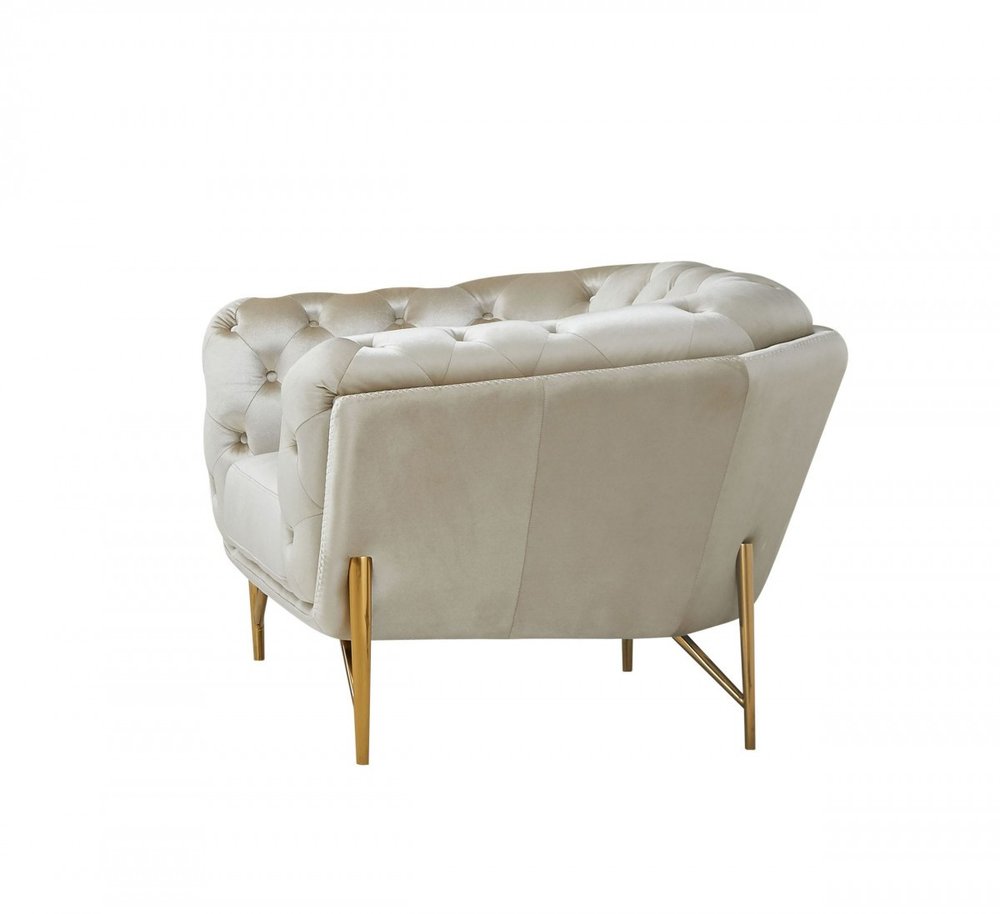49" Beige And Gold Velvet Tufted Arm Chair HomeRoots