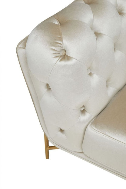 49" Beige And Gold Velvet Tufted Arm Chair HomeRoots
