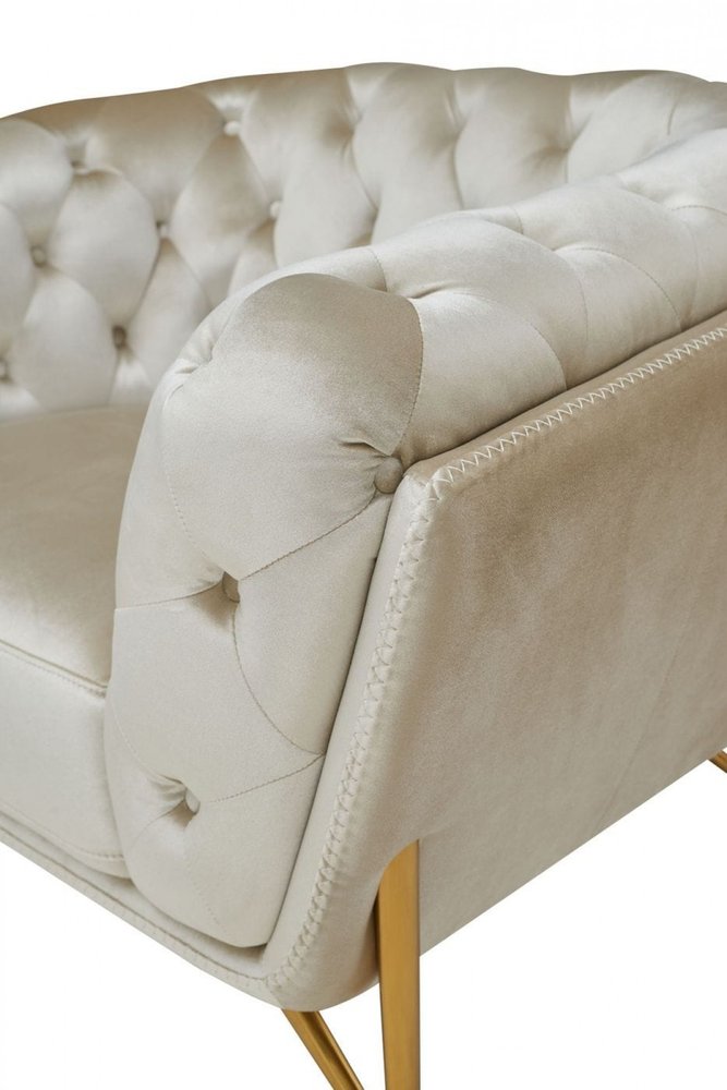 49" Beige And Gold Velvet Tufted Arm Chair HomeRoots