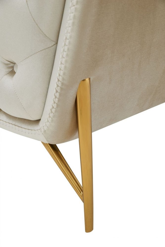 49" Beige And Gold Velvet Tufted Arm Chair HomeRoots