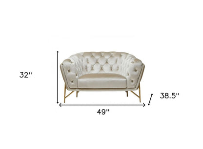 49" Beige And Gold Velvet Tufted Arm Chair HomeRoots