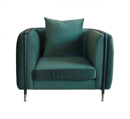 32" Green Velvet And Black Solid Color Arm Chair - FurniFindUSA