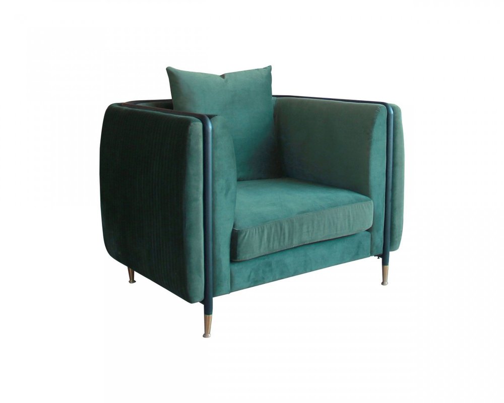 32" Green And Black Velvet Arm Chair HomeRoots