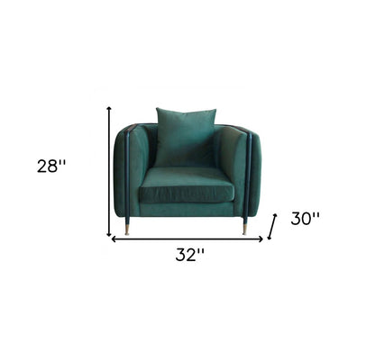 32" Green And Black Velvet Arm Chair HomeRoots