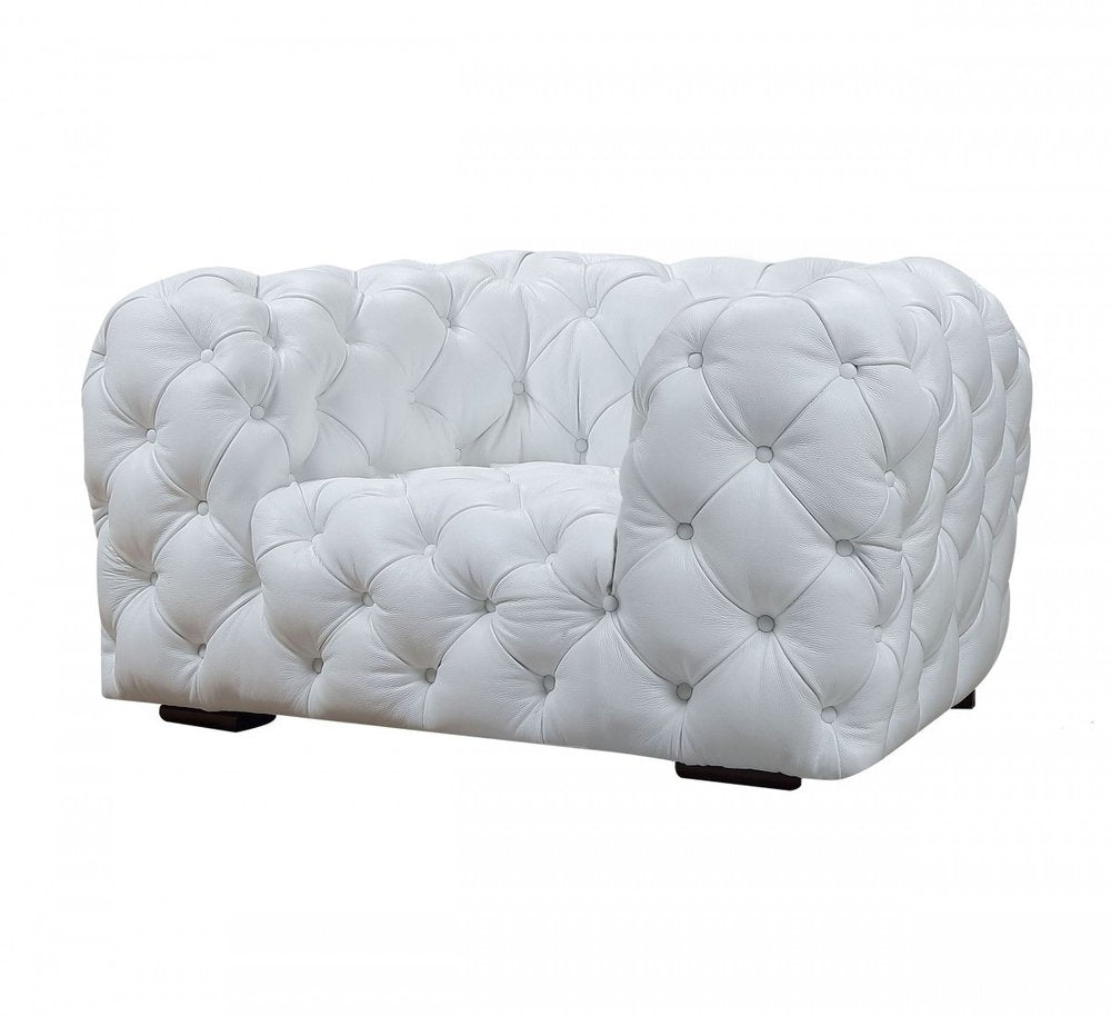 57" White And Black Top Grain Leather Tufted Arm Chair HomeRoots