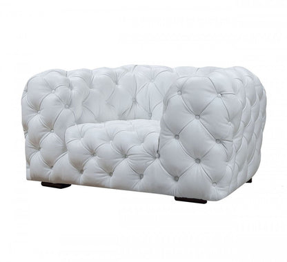 57" White And Black Top Grain Leather Tufted Arm Chair HomeRoots