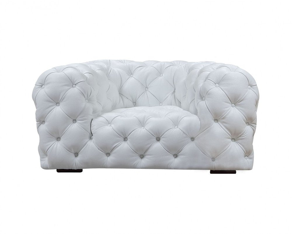 57" White And Black Top Grain Leather Tufted Arm Chair HomeRoots