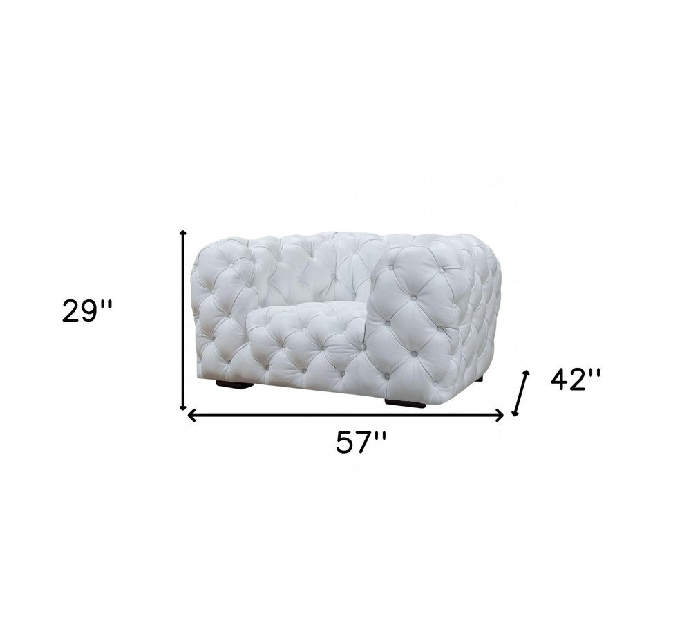 57" White And Black Top Grain Leather Tufted Arm Chair HomeRoots
