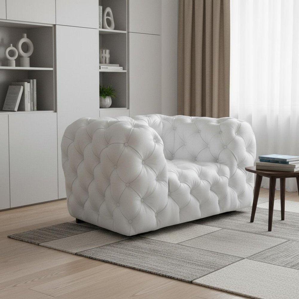57" White And Black Top Grain Leather Tufted Arm Chair HomeRoots