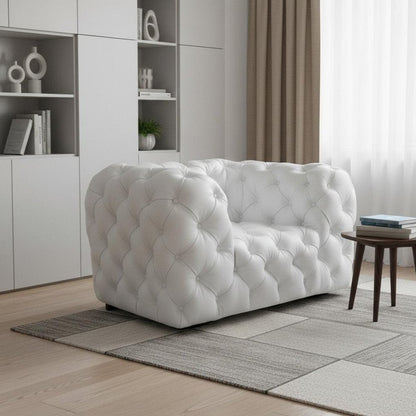 57" White And Black Top Grain Leather Tufted Arm Chair HomeRoots