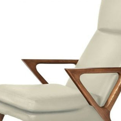 26" Beige And Brown Faux Leather Lounge Chair With Ottoman HomeRoots