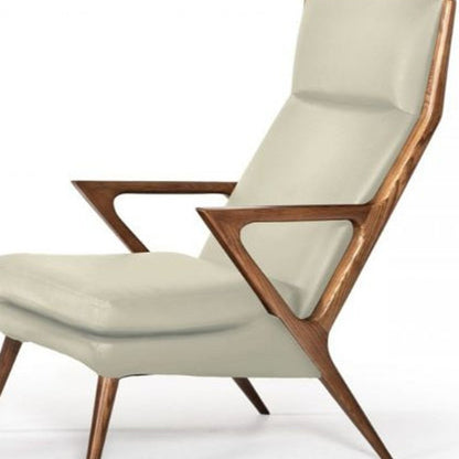 26" Beige And Brown Faux Leather Lounge Chair With Ottoman HomeRoots