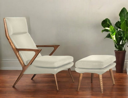 26" Beige And Brown Faux Leather Lounge Chair With Ottoman HomeRoots