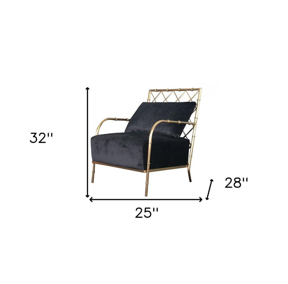 25" Black And Gold Velvet Arm Chair HomeRoots