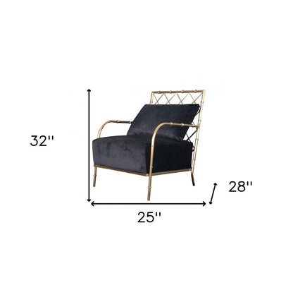 25" Black And Gold Velvet Arm Chair HomeRoots