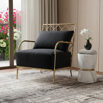 25" Black And Gold Velvet Arm Chair HomeRoots